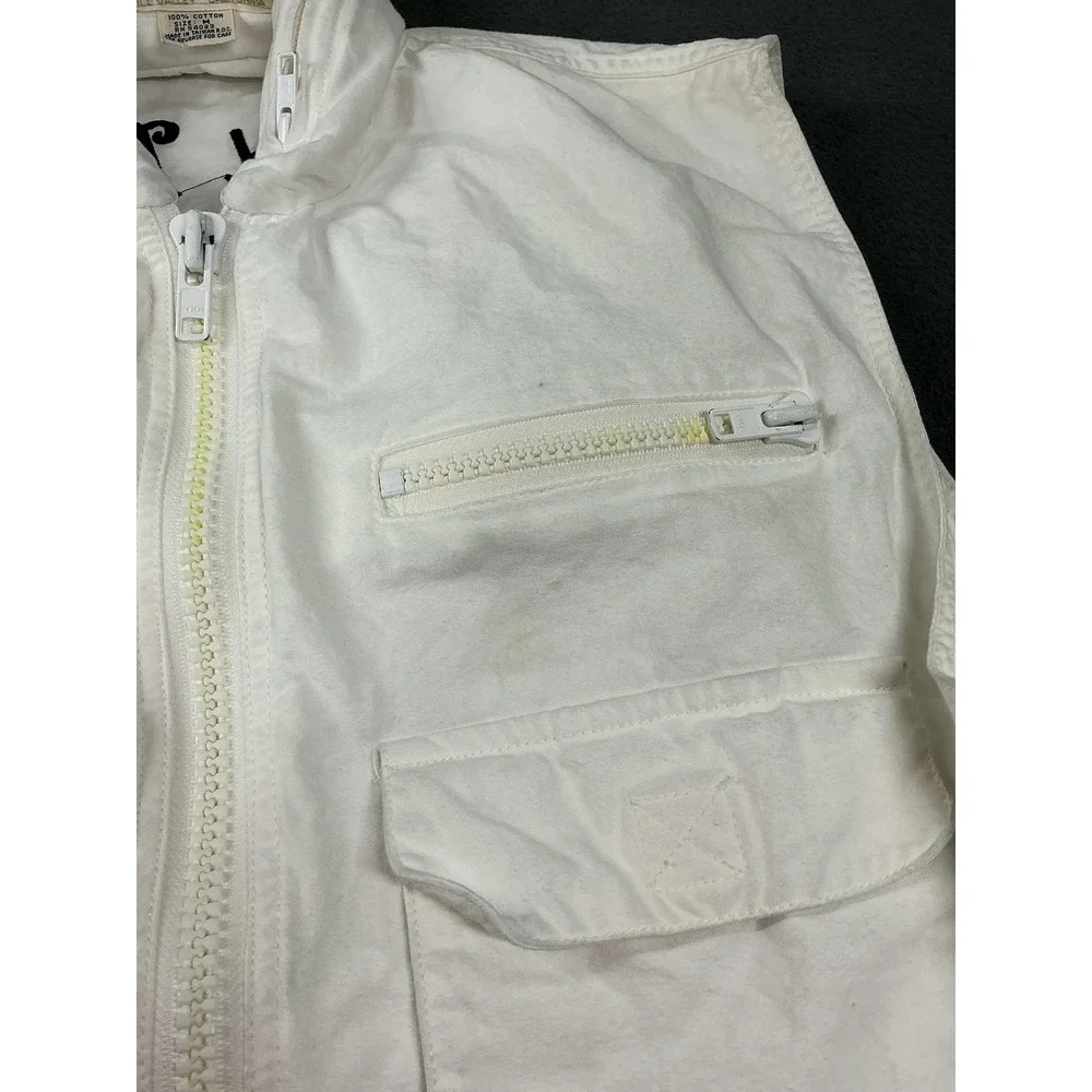 Banana Republic Vest Mens M White Military Jacket Cotton Canvas Pockets Zip